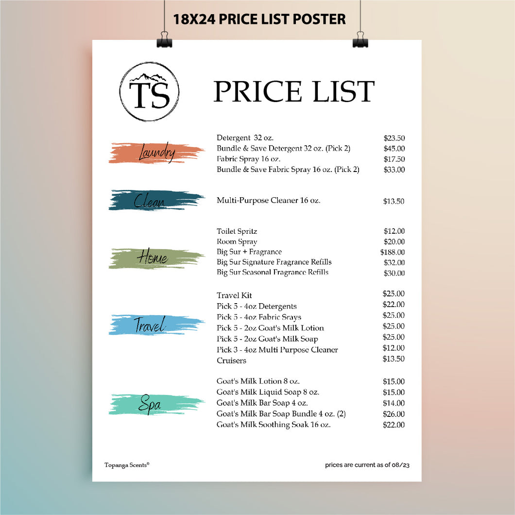 Price List Poster