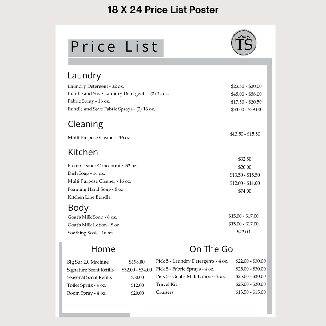 Price List Poster